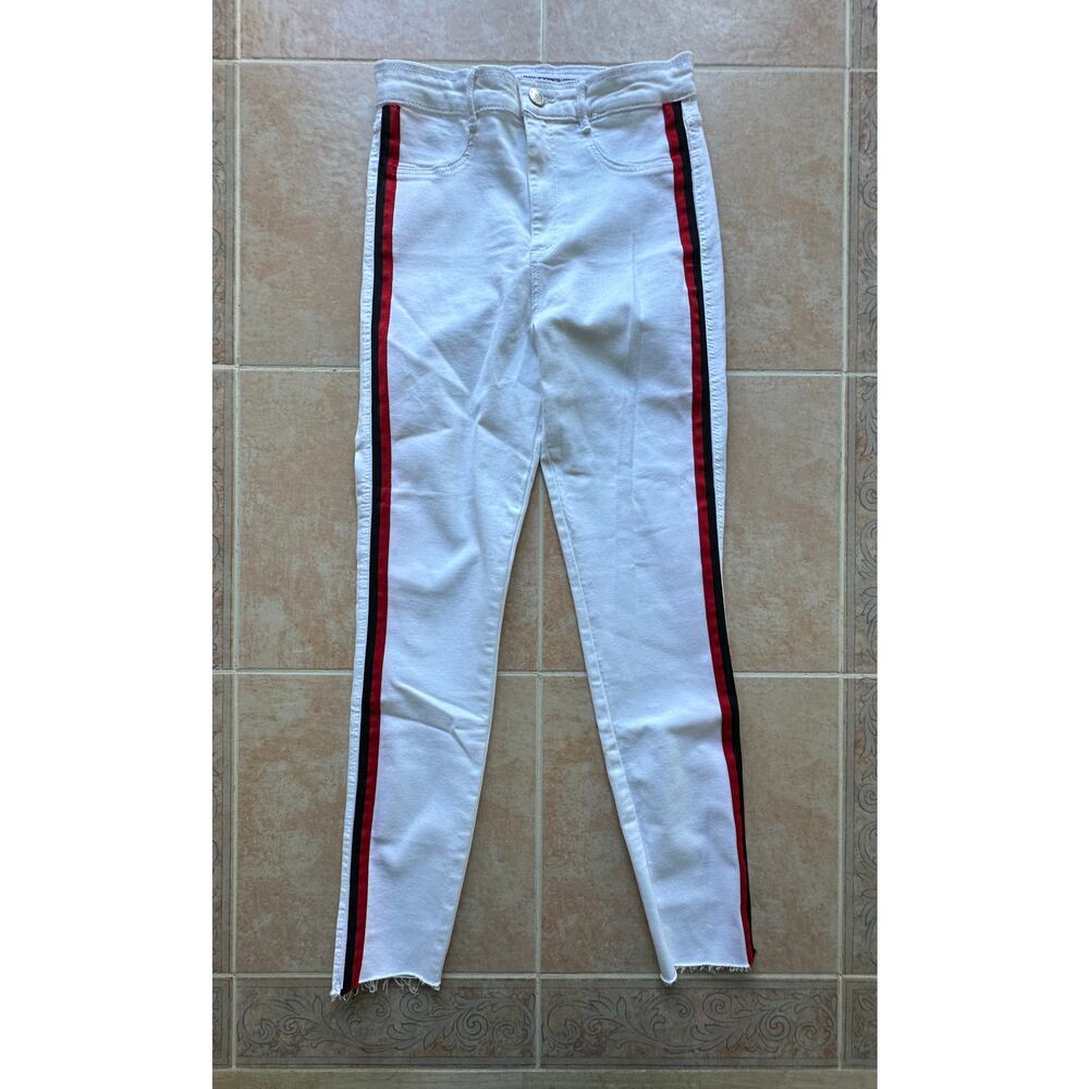 Zara Collection Hi Rise Shaper Skinny Jeans Tuxedo Striped Sides Denim size 6‎